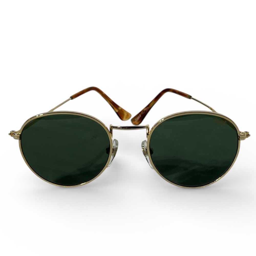 VTG Unisex Solar-X Sunglasses UV Protection Classic Round Green Lense Gold Frame